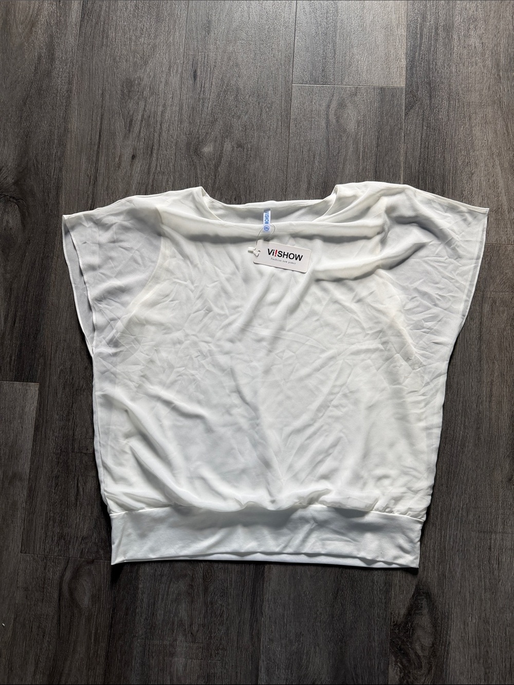Off- White shear Women's Relaxed Short Sleeve Top clinched waist